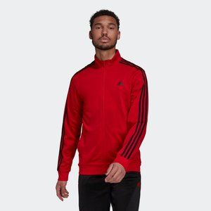 Adidas Red and Black Essentials Warm-Up 3-Stripes Track Jacket
